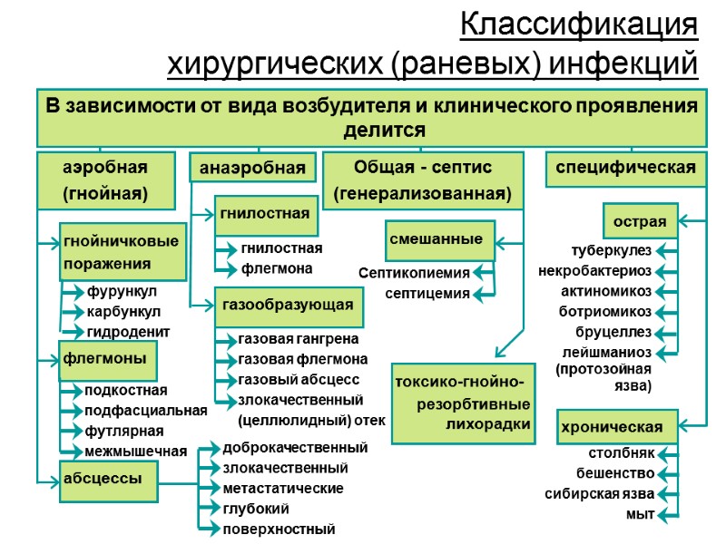 В зависимости от вида возбудителя и клинического проявления делится гнойничковые поражения абсцессы Классификация хирургических